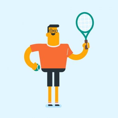 Bir tenis raketi ile beyaz beyaz tenis oyuncusu