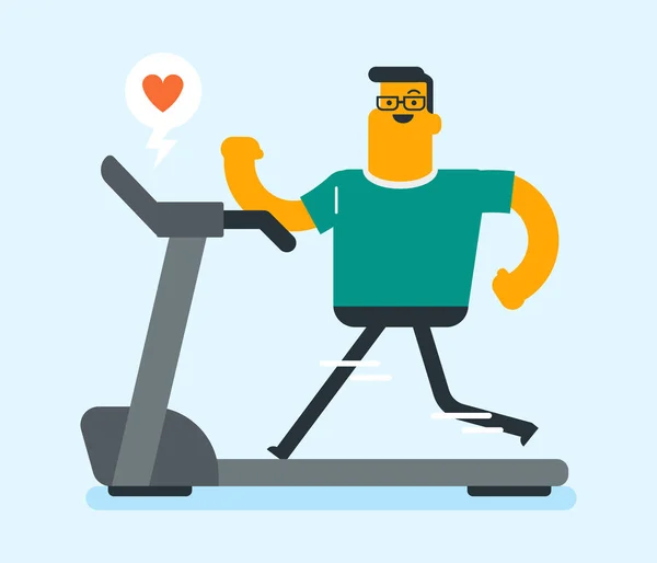 Young caucasian white man running on treadmill. — Stock Vector