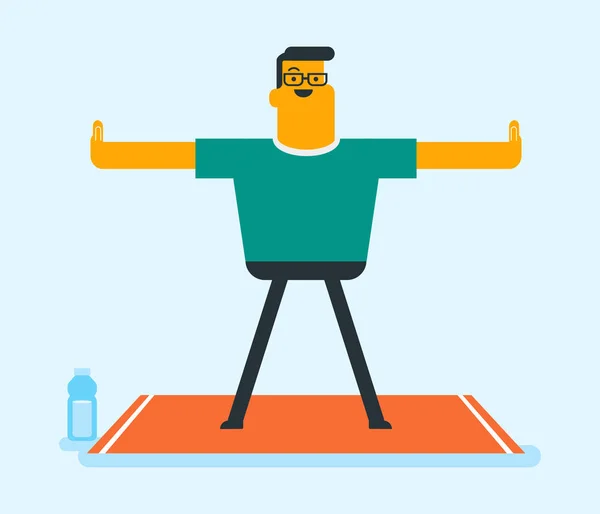 Caucasian white man doing stretching exercise. — Stock Vector