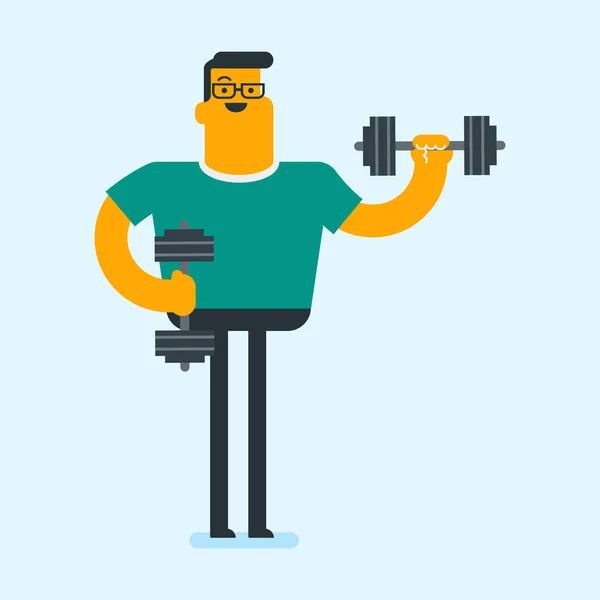 Young caucasian white sportsman lifting dumbbell — Stock Vector