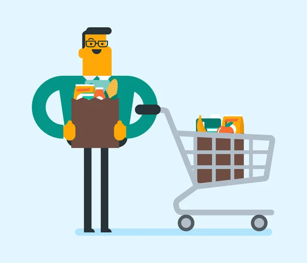 Homme caucasien faisant du shopping à l'épicerie . — Image vectorielle