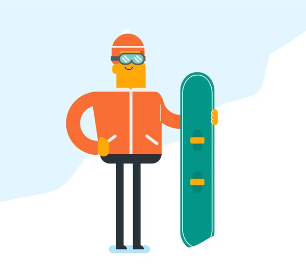Jeune homme blanc caucasien avec un snowboard . — Image vectorielle