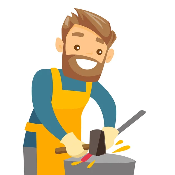 Blacksmith working metal with hammer on the anvil. — Stock Vector