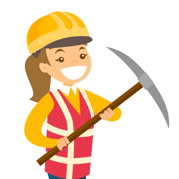 Mine worker working with shovel in the coal mine. — Stock Vector