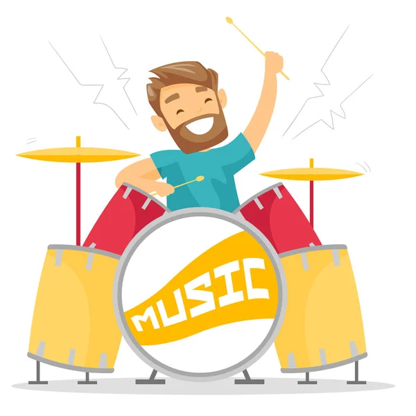 Nő játszik a drum kit vektoros illusztráció. — Stock Vector