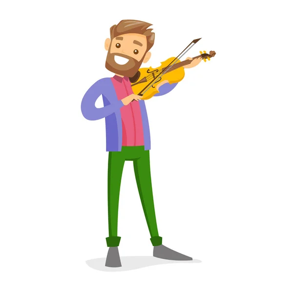 Young caucasian white man playing violin. — Stock Vector