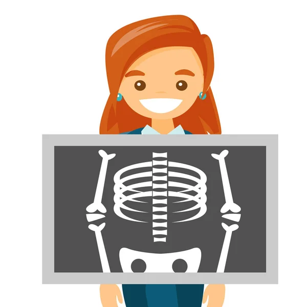 Young caucasian white man during x ray procedure. — Stock Vector