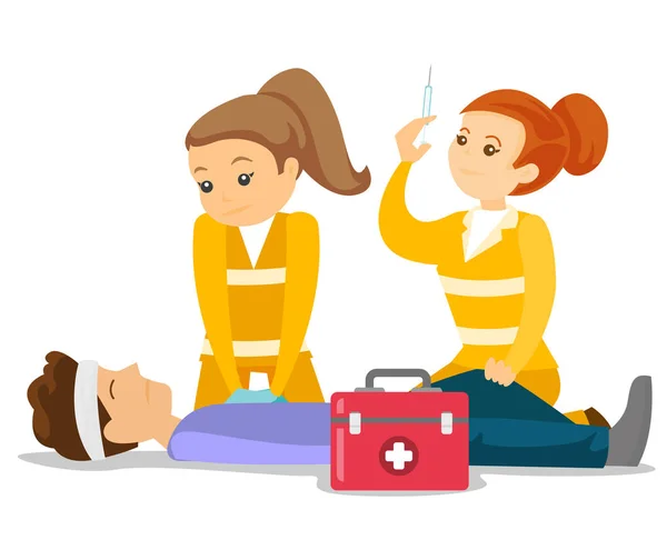 Doctors doing cardiopulmonary resuscitation. — Stock Vector