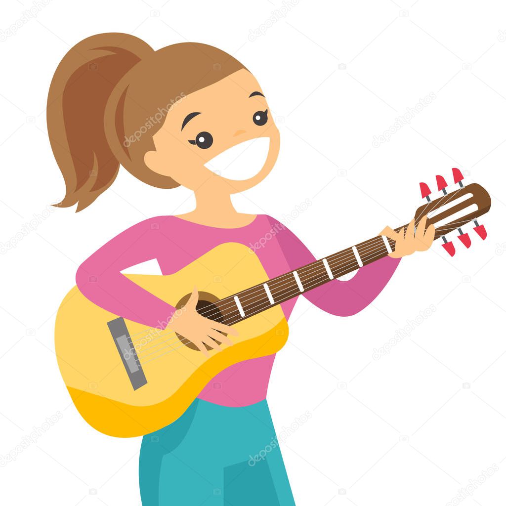 Woman playing acoustic guitar vector illustration.