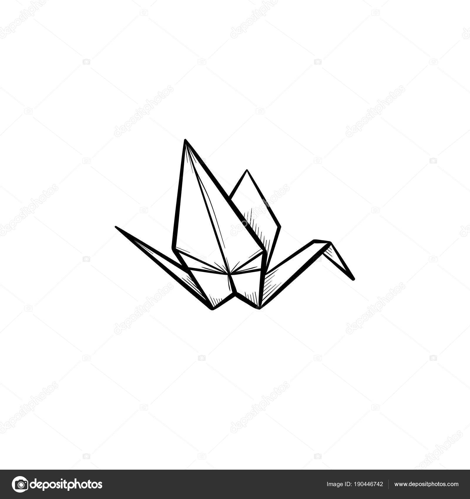 Origami Kranich Handsymbol Gezeichnete Skizze Stockvektor