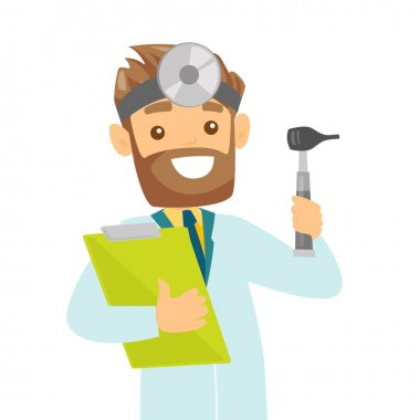 Genç beyaz beyaz otolaryngologist doktor.