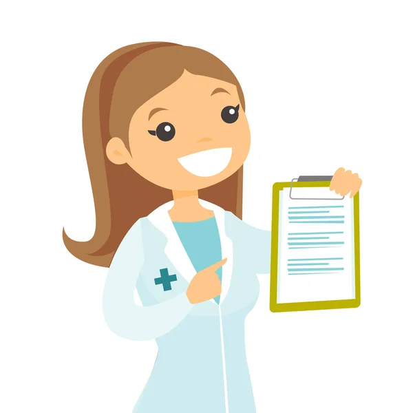 Young caucasian white doctor with a clipboard. — Stock Vector