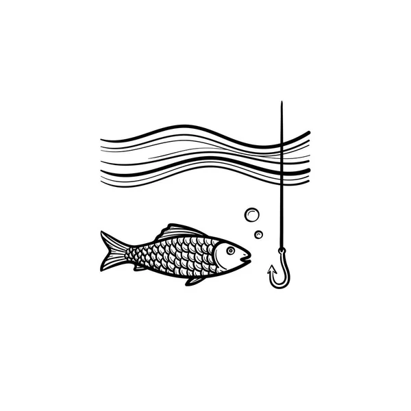 Ryby z haczyka ręki ikonę szkicu ciągnione. — Wektor stockowy