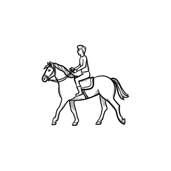 Man rijdt paard met zadel hand drawn icon. — Stockvector