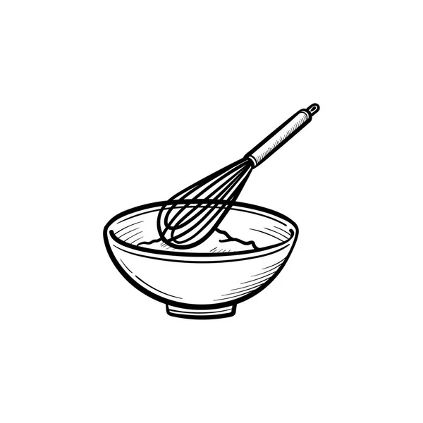 搅拌碗与线扫手绘素描图标 — 图库矢量图片