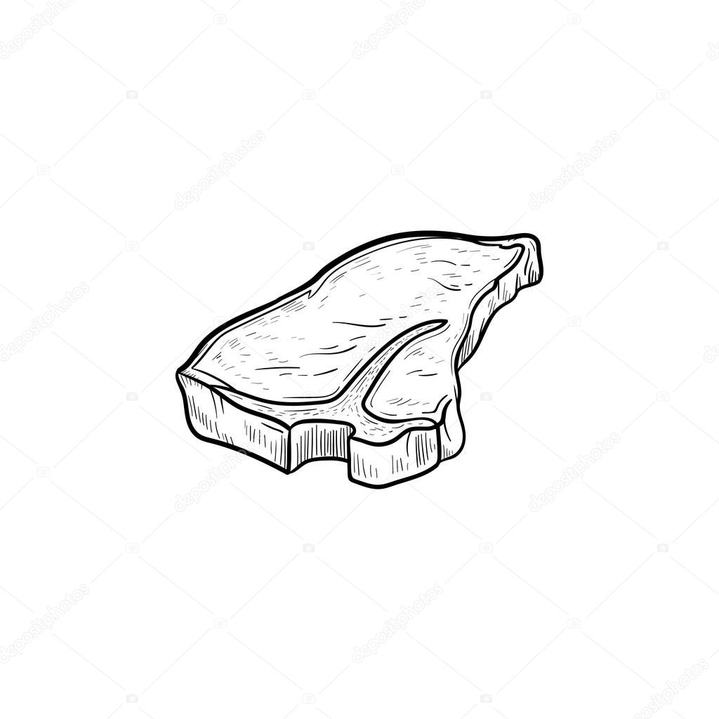 T-bone beef steak hand drawn sketch icon.