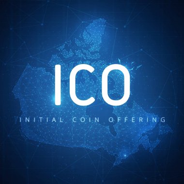 ICO ilk madeni para teklif afiş Kanada harita ile.