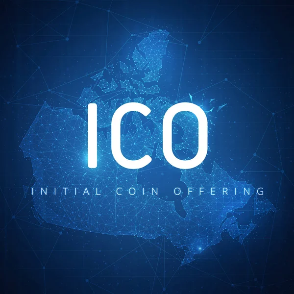 ICO initial coin offering banner with Canada map. — Stock Photo, Image