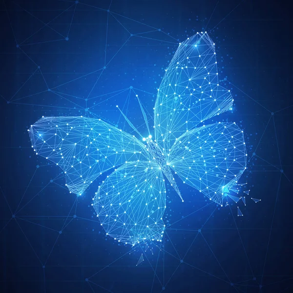 Blockchain 平旗上的多边形蝴蝶. — 图库照片