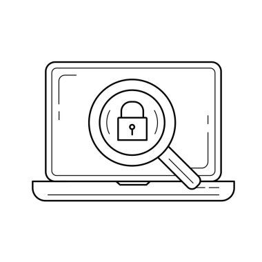 Laptop ve Büyüteç camı satırı simgesi.