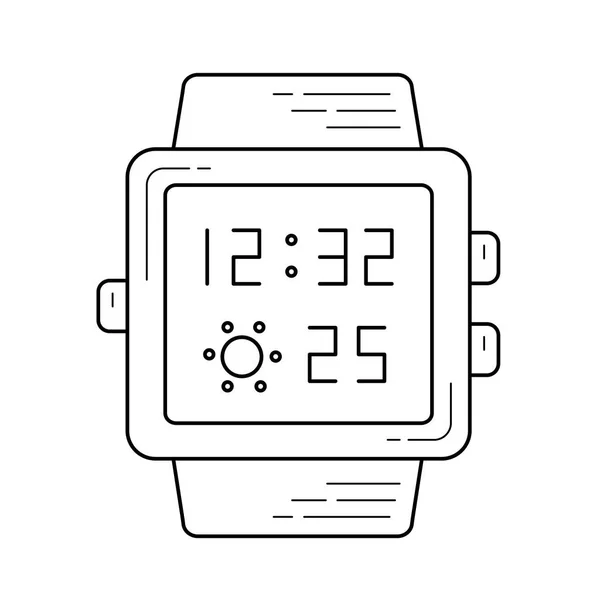 Slimme horloge met tijd op het pictogram van de lijn van scherm. — Stockvector