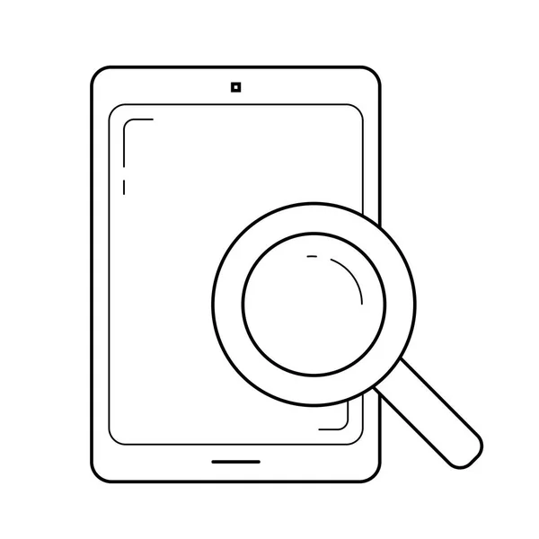 Document search on tablet line icon. — Stock Vector