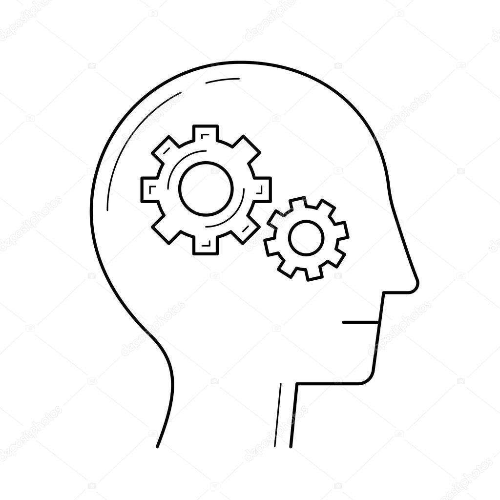 Brain with gear line icon.