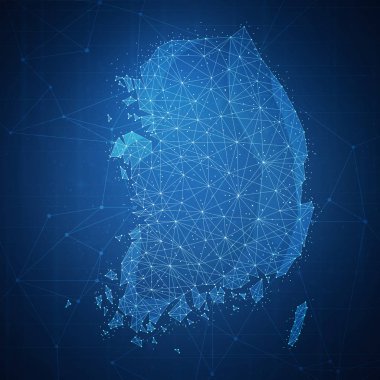 Çokgen Güney Kore harita üzerinde blockchain hud afiş.