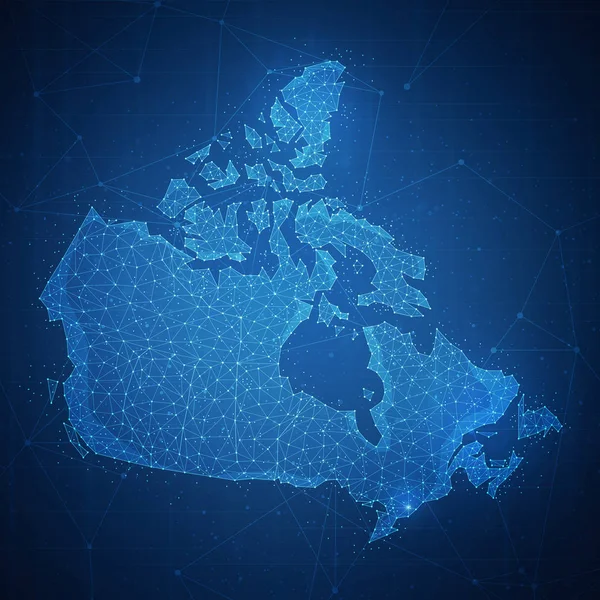 Багатокутник Канаді карту на blockchain hud банер. — стокове фото