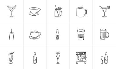 Elle çizilmiş kroki Icon set iç.