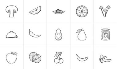 Sağlıklı gıda elle çizilmiş kroki Icon set.