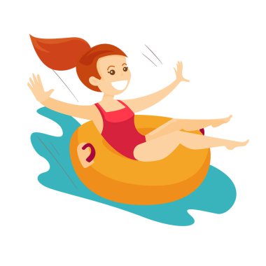 Beyaz beyaz kadın waterpark içinde eğleniyor.