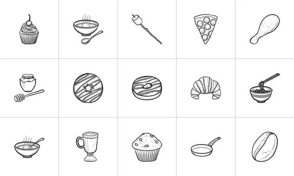 Ensemble d'icônes dessinées à la main pour nourriture et boissons . — Image vectorielle