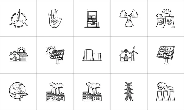 Ecologie hand getrokken schets pictogramserie. — Stockvector