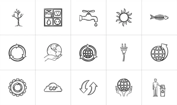 Ecology hand drawn sketch icon set. — Stock Vector