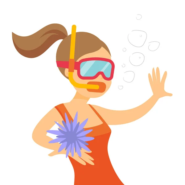 Joven mujer blanca caucásica nadando bajo el agua . — Vector de stock