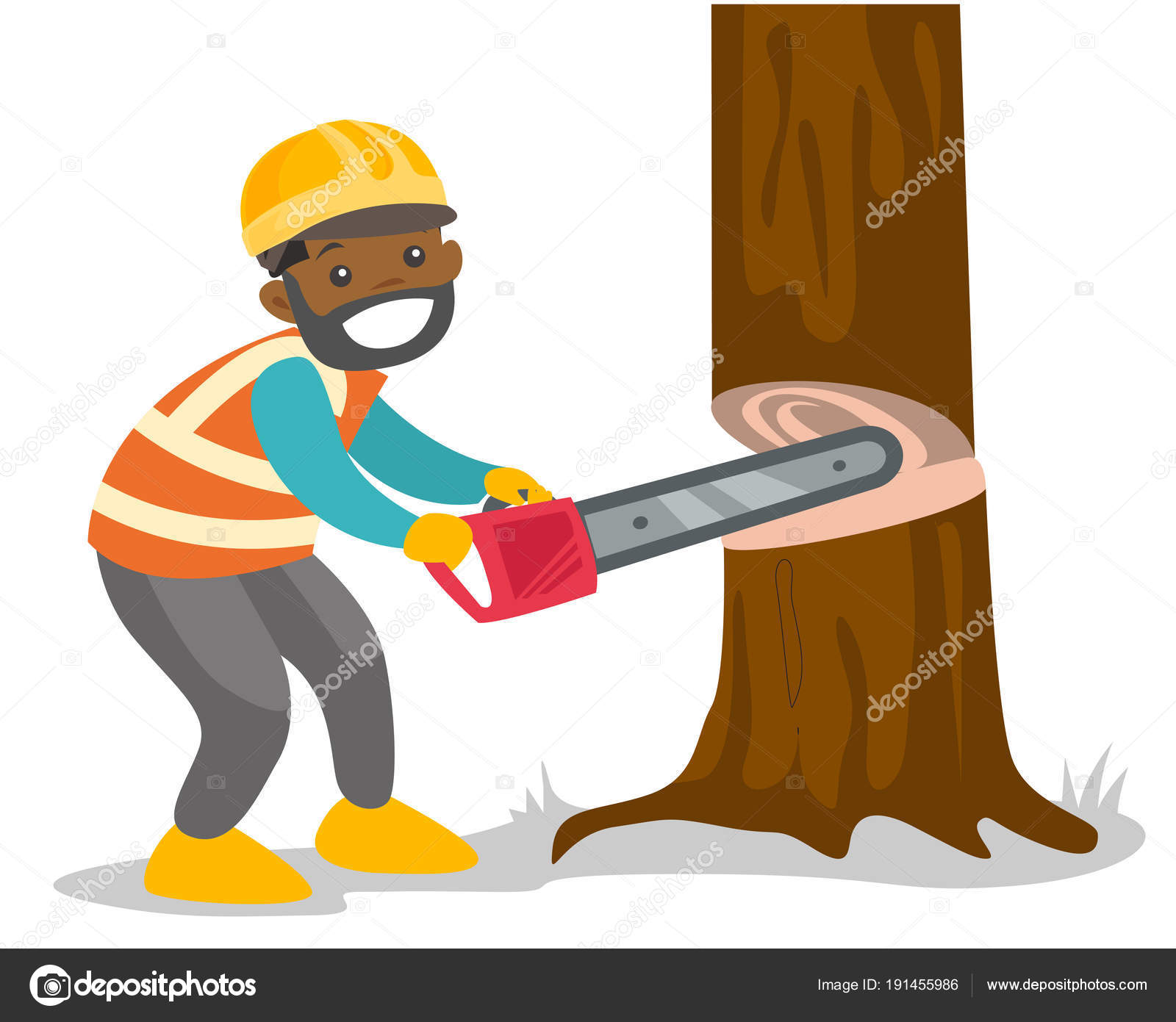African American Woodcutter Working With Chainsaw Stock Vector Image By C Visualgeneration