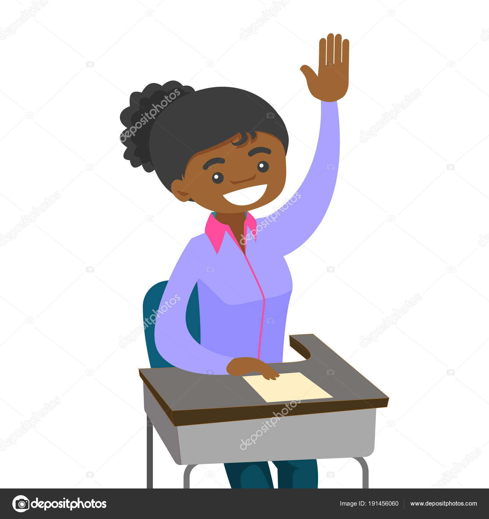 Joven estudiante levantando la mano y haciendo una pregunta . Vector de  stock #191456060 de ©VisualGeneration, image size:1600x1700