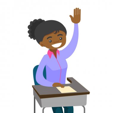 El yükseltmek ve bir soru soran genç öğrenci.