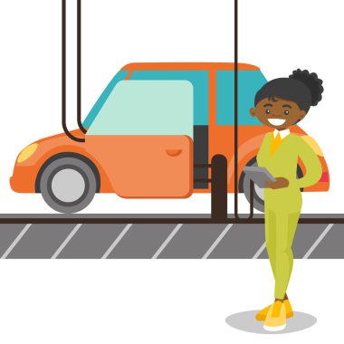 Araba için otomatik montaj hattı kontrol işçi