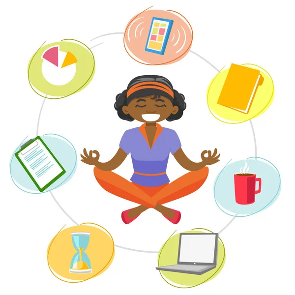 Business woman meditating in yoga lotus position. — Stock Vector