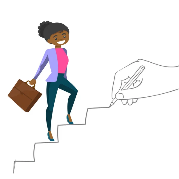Joven mujer de negocios escalando la escalera de carrera . — Vector de stock