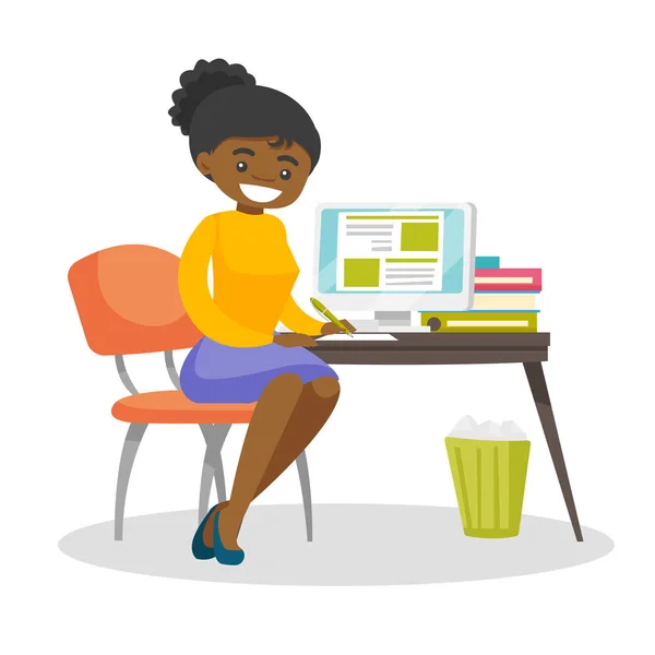 Afrikanska student som använder en dator för utbildning. — Stock vektor