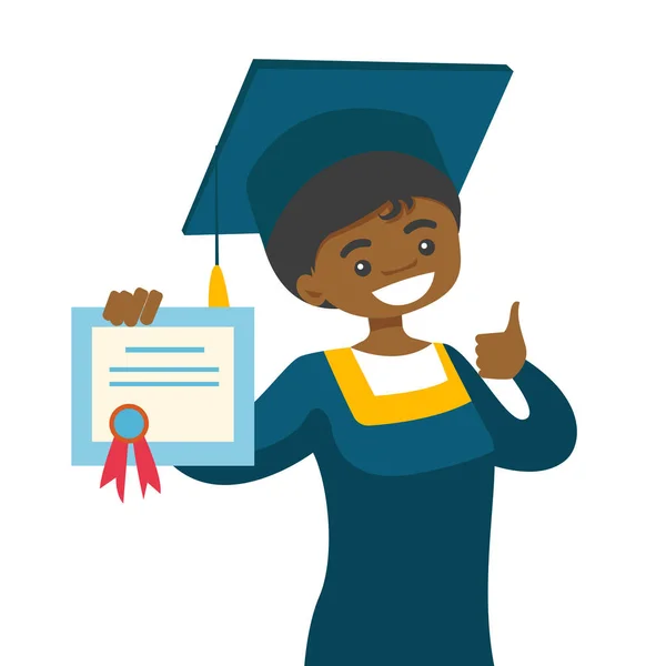 African-american graduate giving thumb up. — Stock Vector