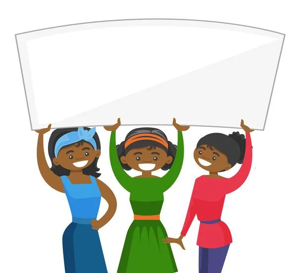 Grupo de mujeres jóvenes sosteniendo pizarra blanca . — Vector de stock