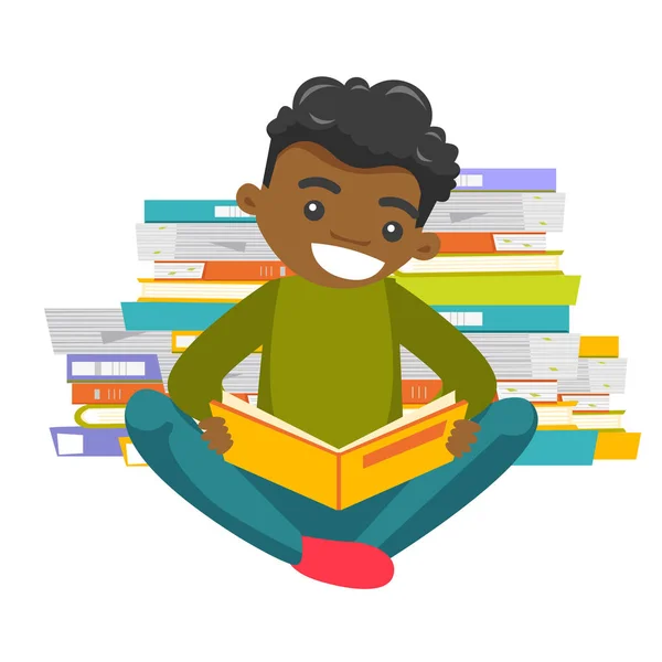 Estudiante universitario afroamericano leyendo un libro . — Vector de stock
