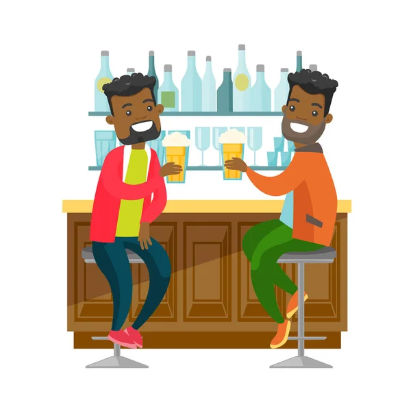 Amigos afroamericanos tomando cerveza en un bar . — Vector de stock