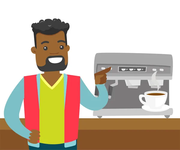 Young african-american man making coffee. — Stock Vector