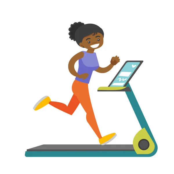 Fiatal afro-amerikai nő, fut a futógépen. — Stock Vector