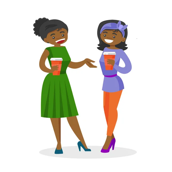 Αφρικανικός-αμερικανικών επιχειρήσεων γυναικών πίνοντας καφέ. — Διανυσματικό Αρχείο